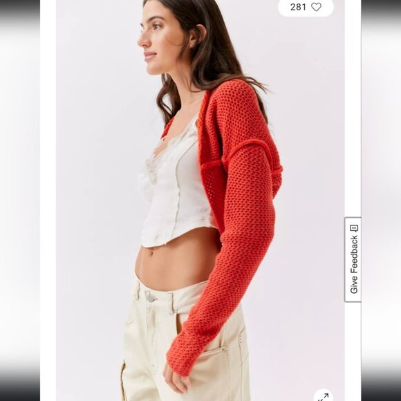 UO URBAN OUTFITTERS | Tess Ruched Shrug Sweater Orange Sz S - Picture 2 of 6